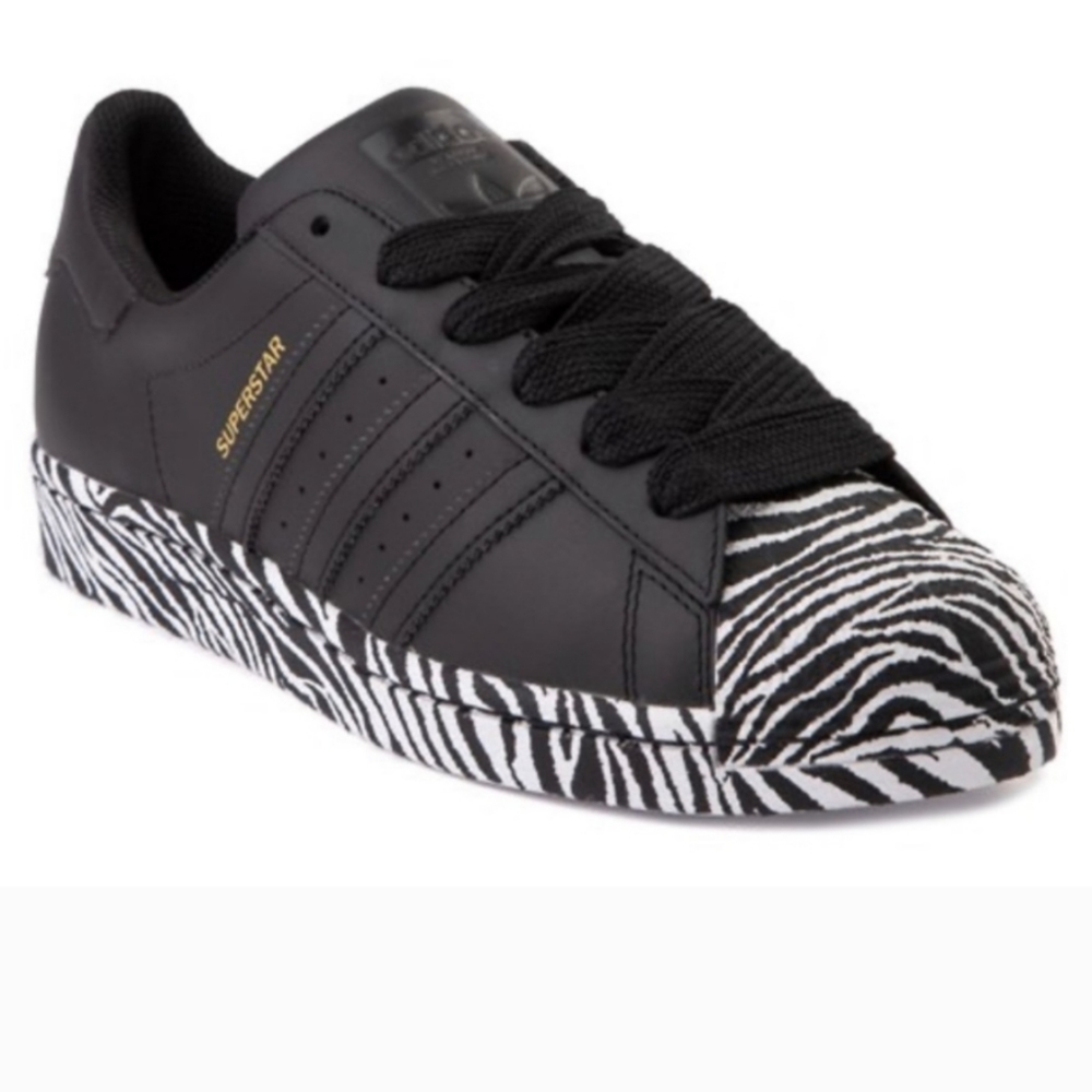 Womens adidas Superstar Athletic Shoe Black/Zebra